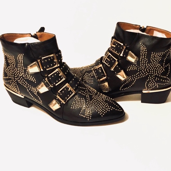 - Black Leather Boots Stud Design